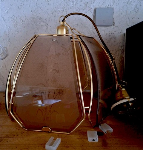 Vintage messing glas lampe - messing,